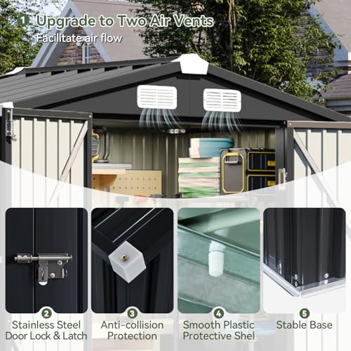 Aoxun 6x3.9 FT Shed with Base Metal Outdoor Storage Shed Garden Shed with Lockable Doors Tool Shed Bike Shed for Backyard, Patio, Poolside (Brown)