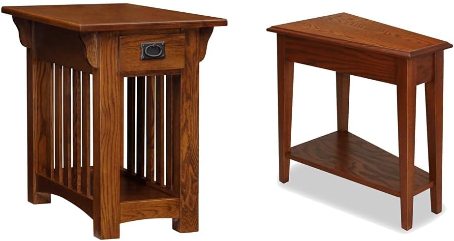 Leick Home Mission Impeccable Drawer Side Table and Recliner Wedge Table, Solid Wood, Medium Oak Finish