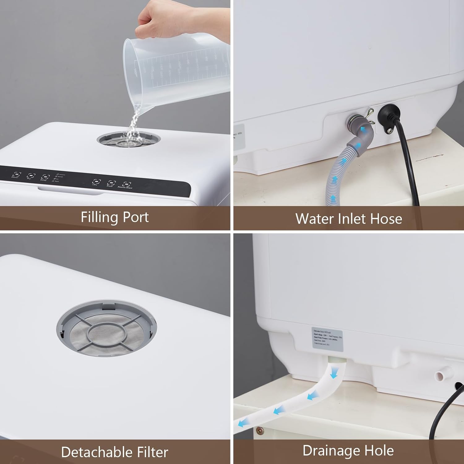 Countertop Dishwasher, Portable Dishwashers with 4.5L Built-in Water Tank, 5 Washing Programs & Air-Drying Function, 360° Dual Spray Arm, Mini Dishwasher Dish Washer for Apartments RVs, White