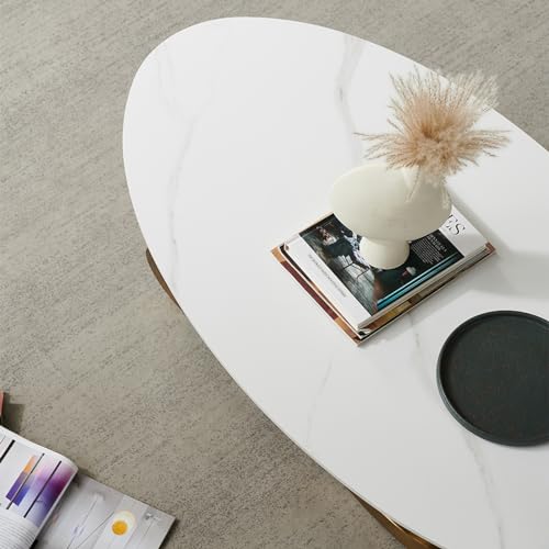 Living Room Table,Luxury Coffee Table with Marble Top and Gold Metal Bracket,Modern Design,Elegant Styling,Easy to Clean(47", Gold)