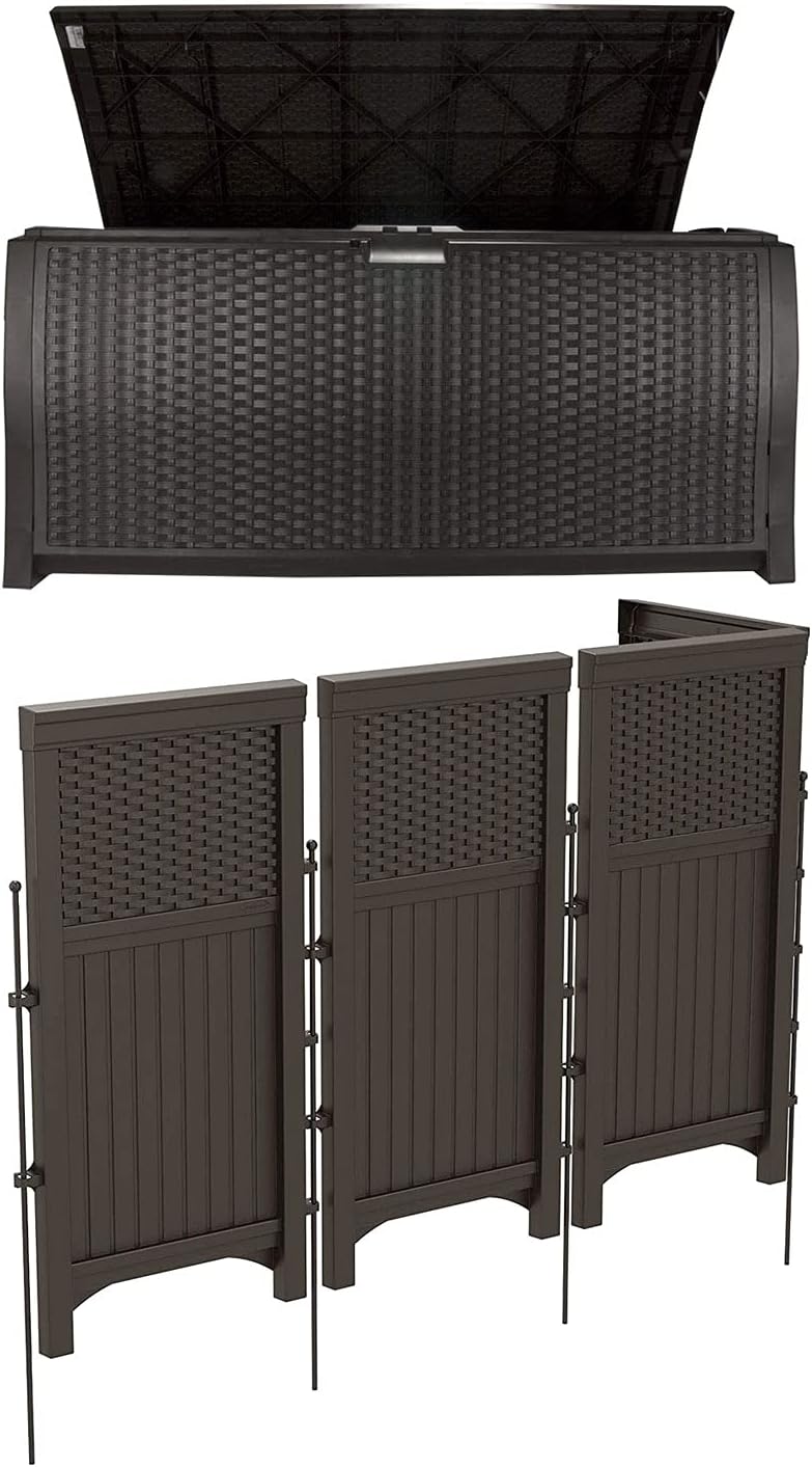 Suncast Backyard Patio Screen Gate w/ Backyard Patio Wicker Resin Storage Box