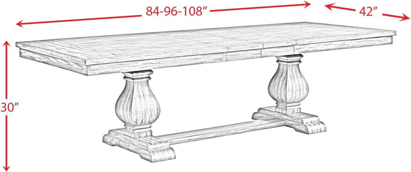 Farmhouse Fresh Rectangle Standard Height Dining Table - 42" D x 84" W x 30" H, Double Pedestal Base, Includes Two 12" Removable, Extension Leaves