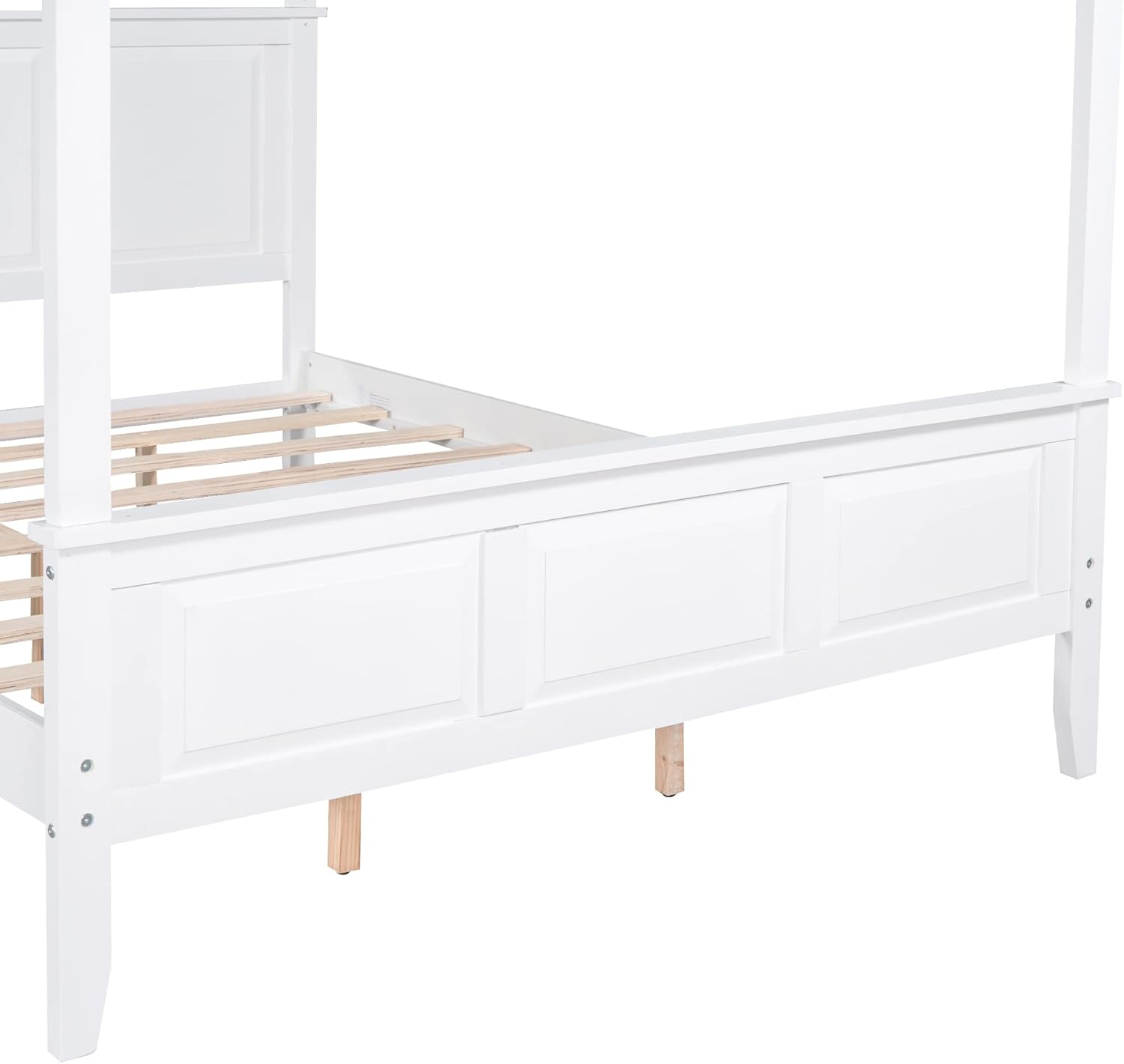 Queen Size Canopy Bed with Headboard and Footboard, Solid Wood Platform Bedframe with Four Columns & Slat Support, No Need Spring Box, Ider for Apartment, Bedroom, Guest Room, White