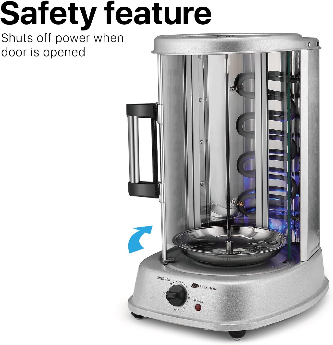 Flexzion Vertical Rotisserie Oven Grill - Countertop Shawarma Machine Kebab Electric Cooker Rotating Oven, Stainless Steel Roaster w/Bake Ware Kebob Skewers Stain Resistant Rotisserie Machine