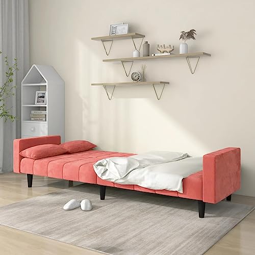 2-Seater Sofa Bed with Two Pillows Pink Velvet,Multifunctional Sofa Bed with Modern Design for Practical and Comfortable Living Spaces