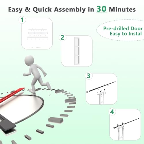 32 x 84 Inch Glass Sliding Barn Door Slab and 5.5ft Hardware Kit Included, 5 Frosted Glass, LVL Wood Panel Covered with White Water-Proof Scratch-Resistant PVC Surface, Simple DIY Assembly
