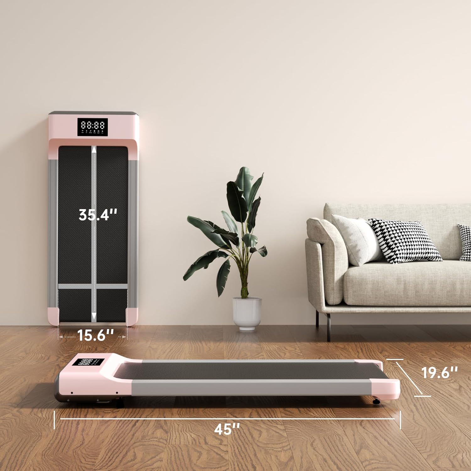 Walking Pad Treadmill, Under Desk Treadmill with 300 Lb Capacity, Quiet Walking Treadmill for Home Office, Portable Small Walking Pad with Smart APP, Remote Control, LED Display