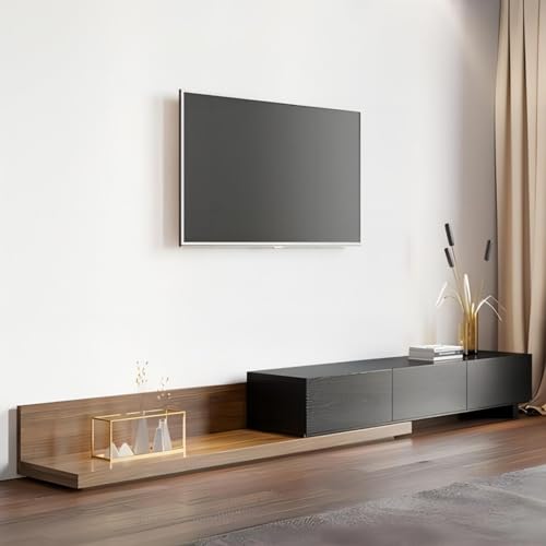 homary Wood Extendable TV Stand Crator Rectangle White and Walnut Media Console with 3-Drawer