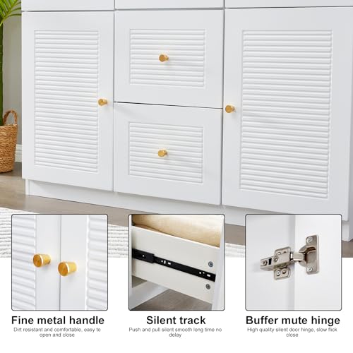 Large Armoire Wardrobe Closet Freestanding 2 Door Drawer Wooden for Bedroom Clothes Organizer Storage Cabinet with Metal Handle Hanging Rod and Shelves White 31.5" L x 19" W x 70.8" H