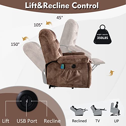 CANMOV Large Power Lift Recliner Chairs with Massage and Heat for Elderly, Heavy Duty and Safety Motion Reclining Mechanism Electric Wide Recliners with USB Ports, 2 Concealed Cup Holders, Dark Grey