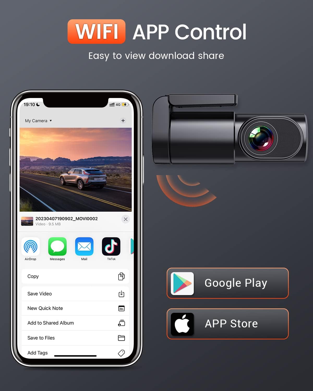 Dash Cam WiFi 2.5K Car Camera, Front Dash Camera for Cars with Night Vision, 24 Hours Parking Mode, WDR, Loop Recording, G-Sensor, 170°Wide Angle, APP, Support 360° Rotation