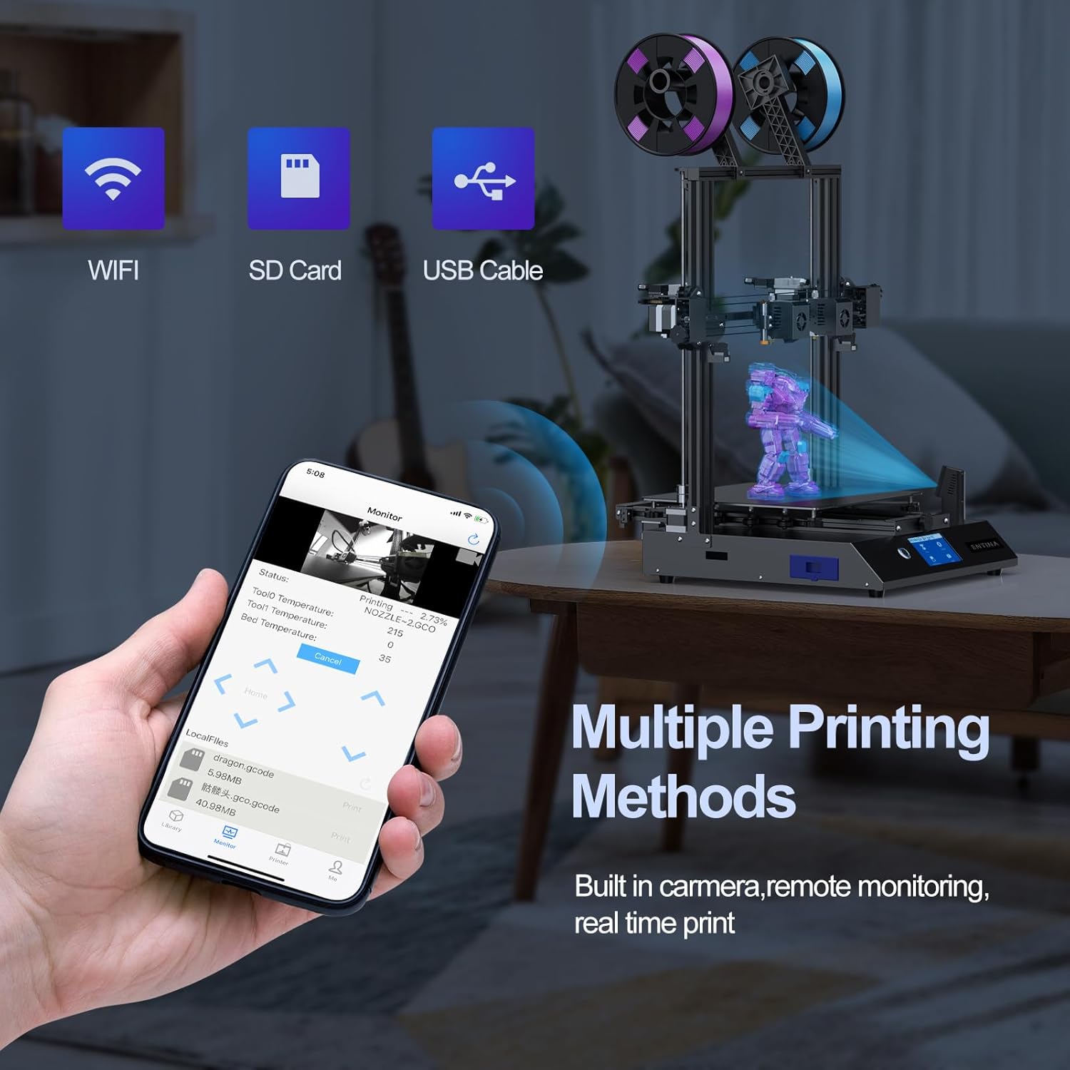 Entina X40 V3 IDEX 3D Printer, Independent Dual Extruder 3D Printer with 295° High Temperature Nozzles,32-bit Silent Motherboard, 4.3" Touch Screen, Built-in Camera, Wi-Fi Printing 300x300x400mm