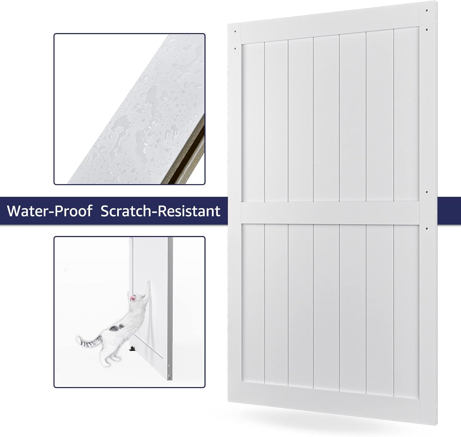 48in x 84in MDF Sliding Barn Door with 8ft Barn Door Hardware Kit & Handle, Pre-Drilled Holes Easy Assembly -Solid Barn Door Slab Covered with Water-Proof PVC Surface, White, H-Frame