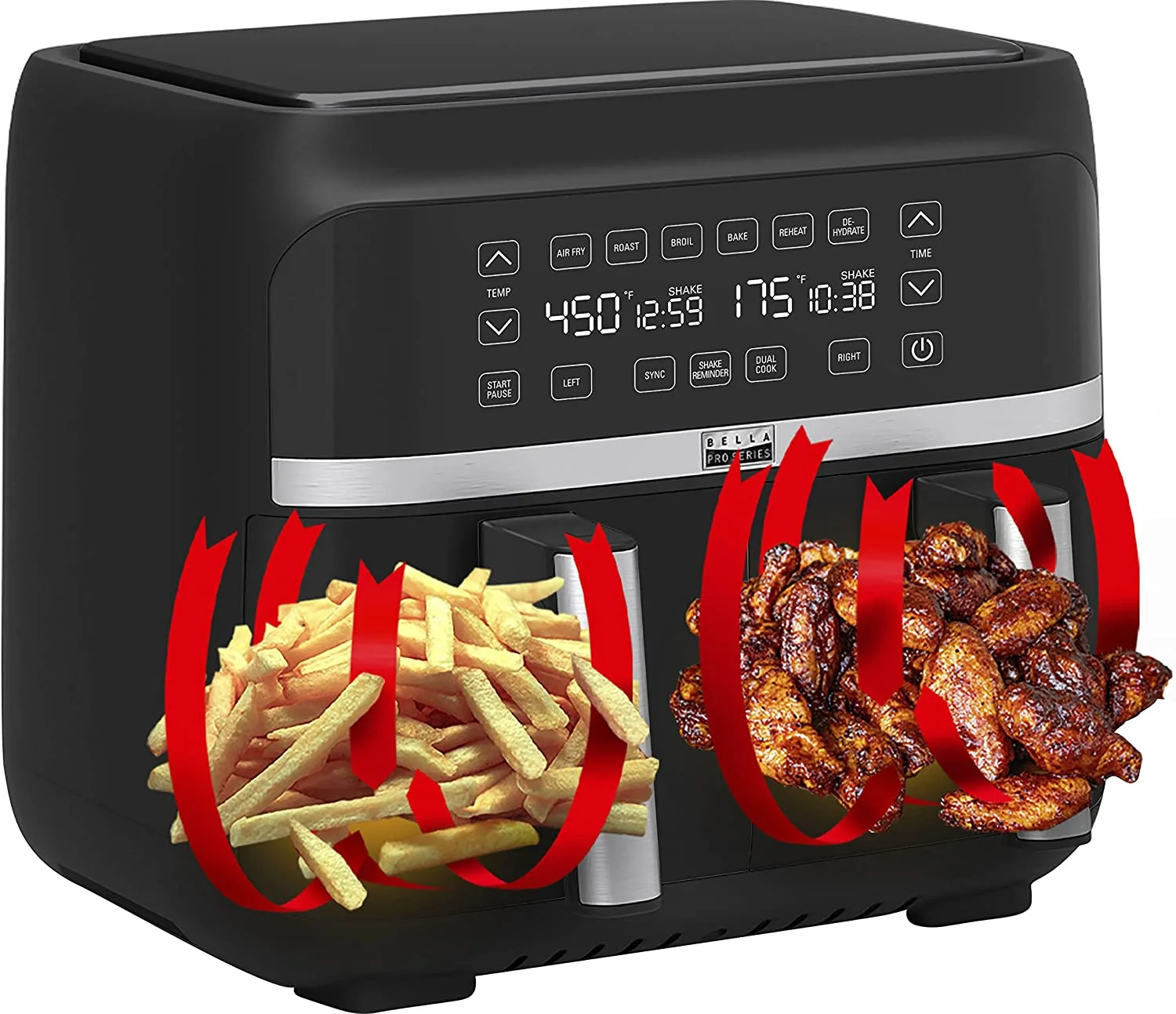 Bella 90135 Pro Series 8-qt. Digital Air Fryer with Dual Baskets Matte Black (bb)