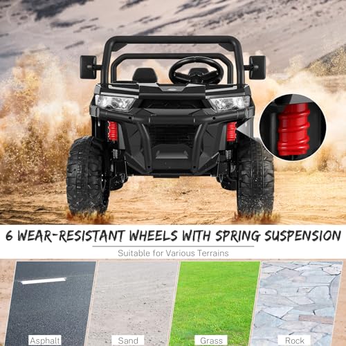 Hikole Two Seater Ride on Cars for Kids, 6x6 24V Kids UTV with Dump Bed&Shovel, 6 EVA Tires, Spring Suspension, LED Light, Music, Bluetooth, USB, Side by Side Electric Dump Truck for Boys 3-8, Blue