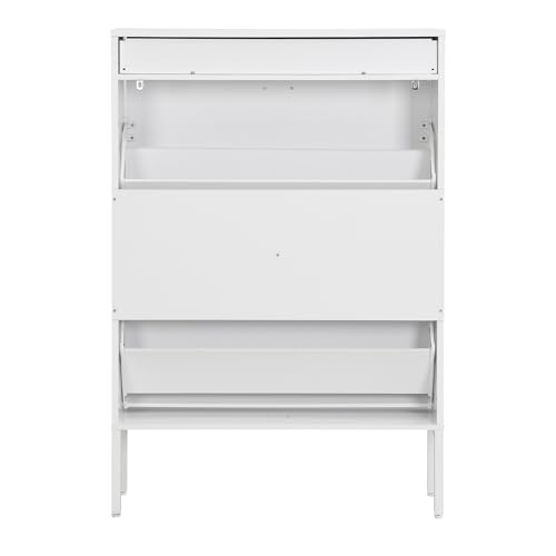XIAO WEI Shoe Cabinet, Shoe Storage Organizer Cabinet with 2 Flip Wavy Line Drawers, Freestanding Shoe Rack with Adjustable Shelf for Entryway(White)