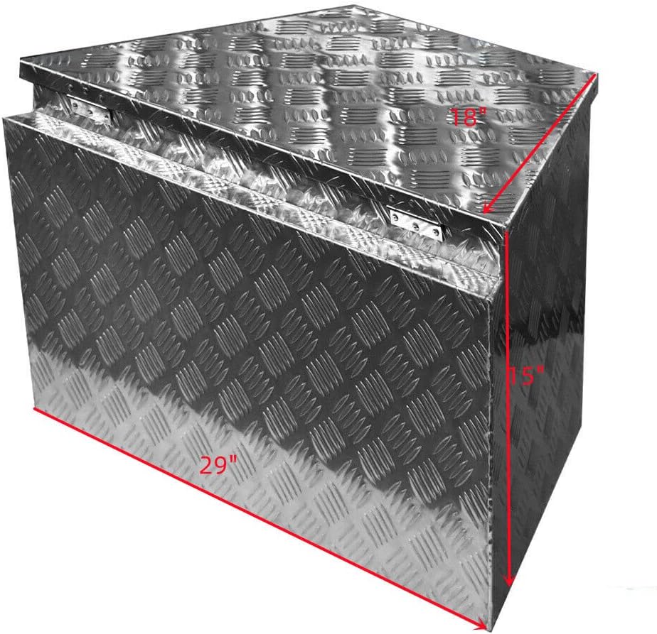29x16x18 Inch Aluminum Diamond Plate Tongue Box Tool Chest,generator box,Waterproof Under Truck Storage for Pick Up Truck Bed, RV Trailer, ATV with Lock and Keys