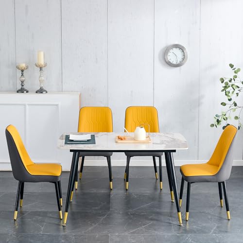 Marble Sintered Stone Dining Table, 50" Oval White Dining Table with Sintered Stone Table Top and Metal Legs, Faux Marble Kitchen Table for 4 People, Fade and Scratch Resistant, Table Only