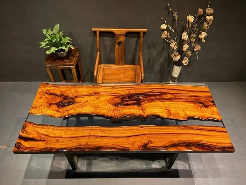 Personalized LARGE EPOXY TABLE, Resin Dining Table for 2, 4, 6, 8 River Dining Table Top, Wood Epoxy Coffee Table Top, Living Room Table (without Stand, 48 x 24inches)