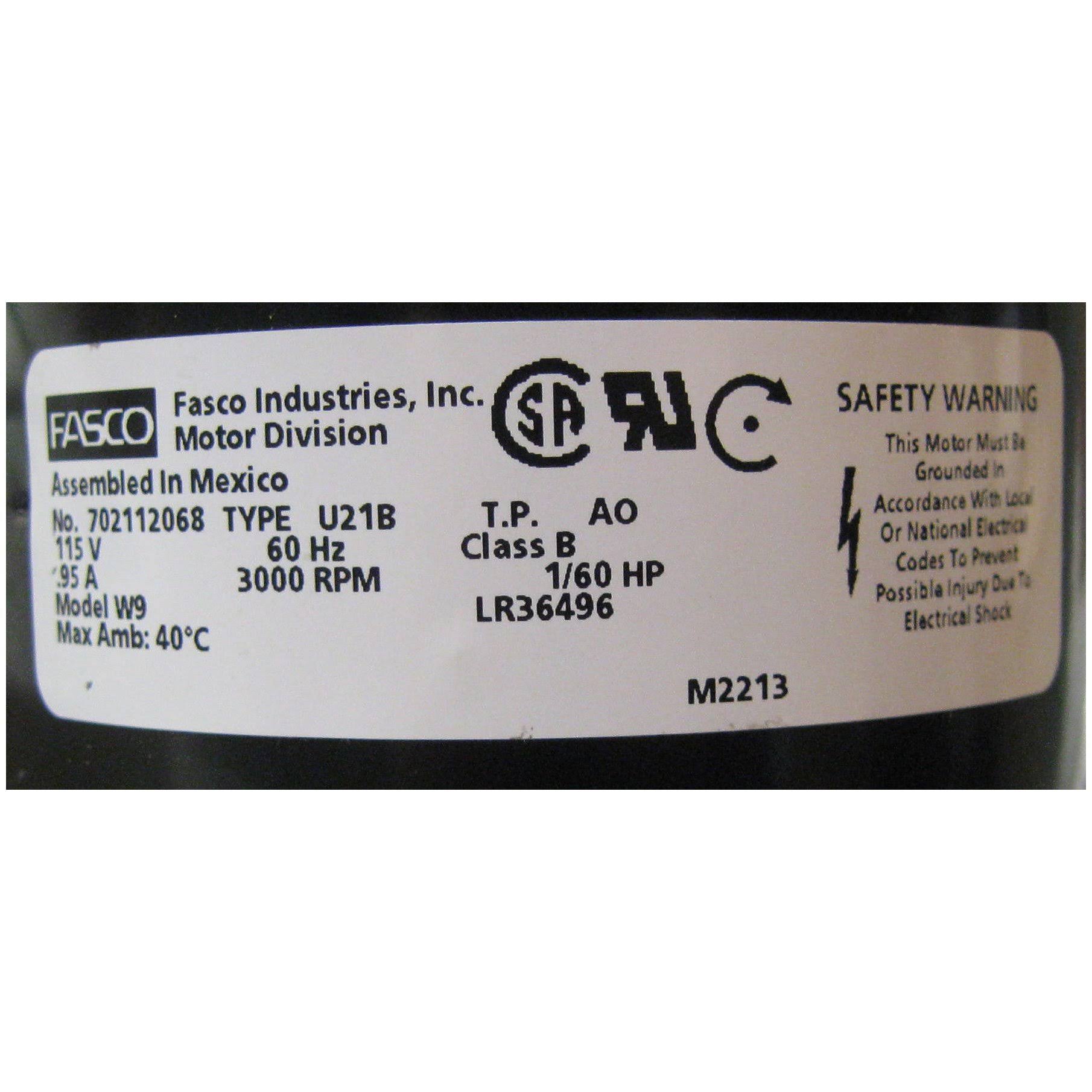 Fasco W9 Water Heater Draft Inducer,3000 RPM