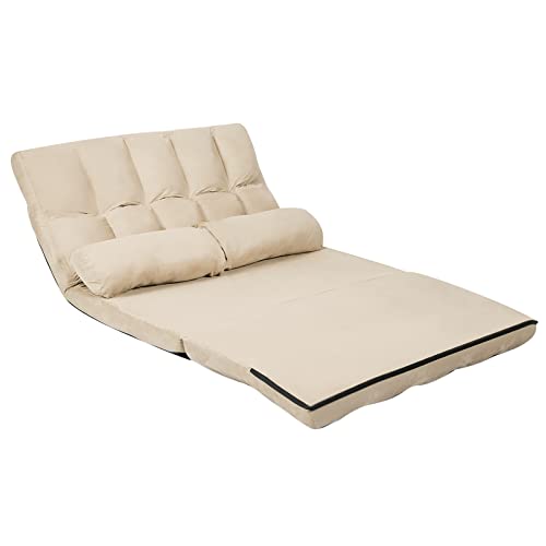 COSTWAY Floor Sofa Couch with 2 Pillows, Foldable 6-Position Adjustable Lazy Sofa bed Sleeper with Metal Frame, Soft Suede Fabric, Gaming Playing Lounge Recliner for Adults (Blue)