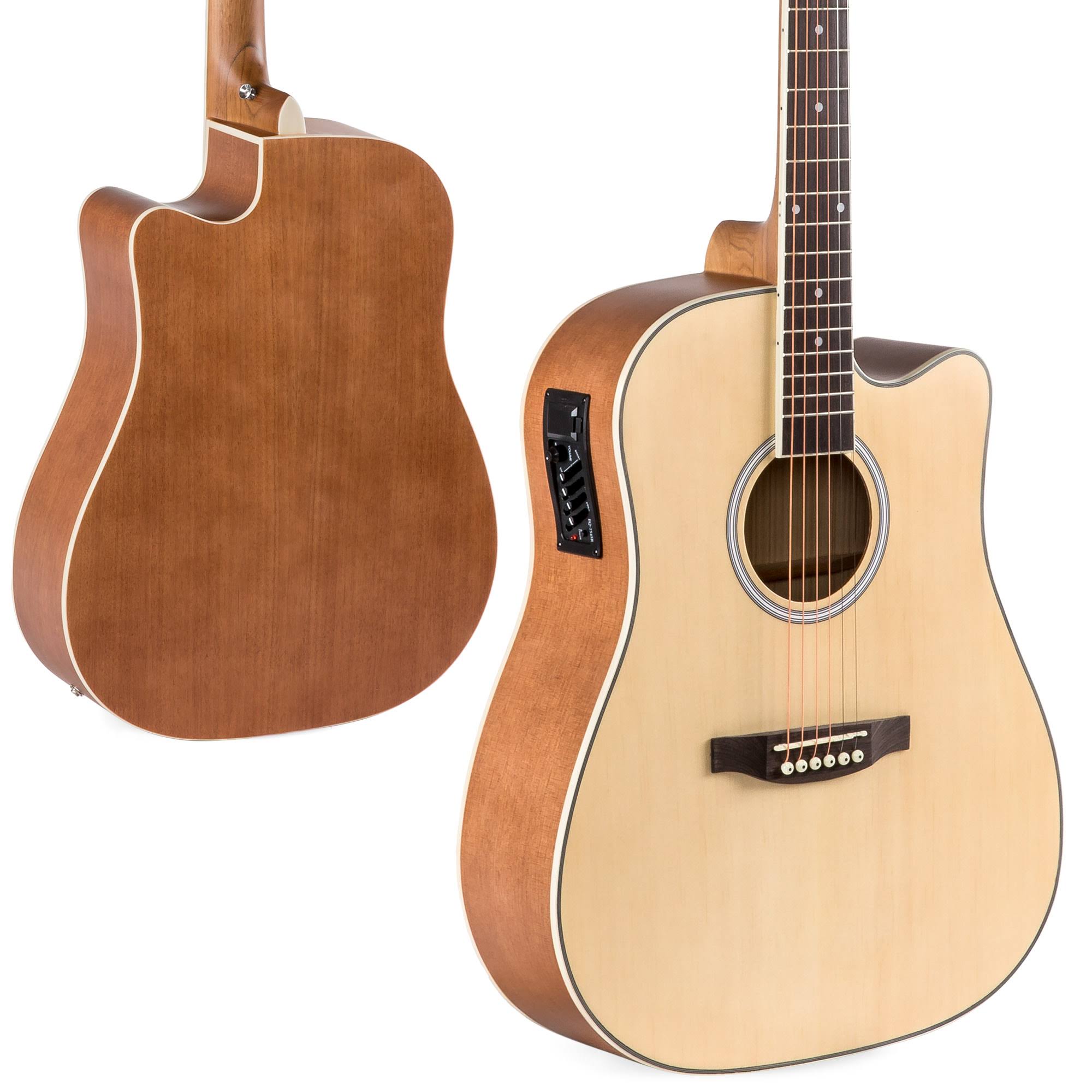 Best Choice Products 41in Full Size Acoustic Electric Cutaway Guitar Set w/ Capo, E-Tuner, Bag, Picks, Strap - Natural