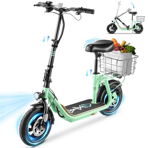 Caroma Peak 800W/1200W Electric Scooter Adults, 30 Miles Max Range, Foldable Electric Scooter with Seat, Front Suspension, Detachable Large Basket,Commuter E-Scooter for Adult and Teens