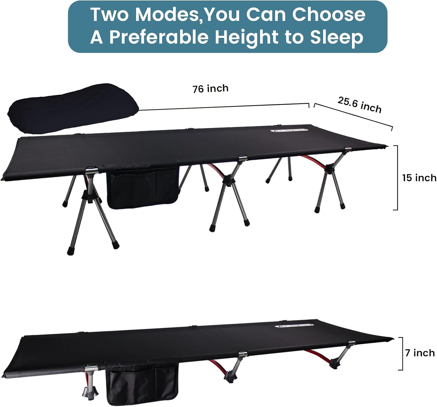 C·WILDYFIELD Camping Cot, Portable Folding Camping Cots Height Adjustable Tent Cot Heavy Duty Sleeping Cot Lightweight Ultralight Folding Bed for Adults Outdoor Overnighter Camping
