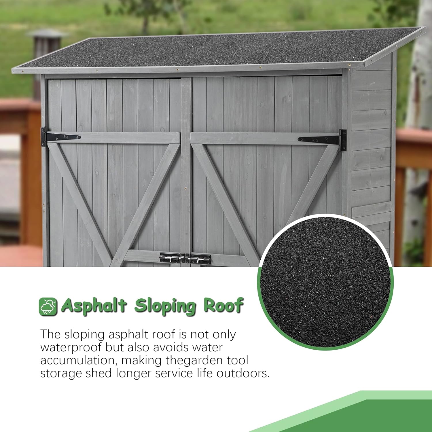 Outdoor Storage Shed, Wood Garden Cabinet with 2 Lockable Doors, 2 Adjustable Shelves & Metal Hooks, Ider for Yard Garge Patio Deck Porch, 56" L x 19.5" W x 64" H - Aqua Grey