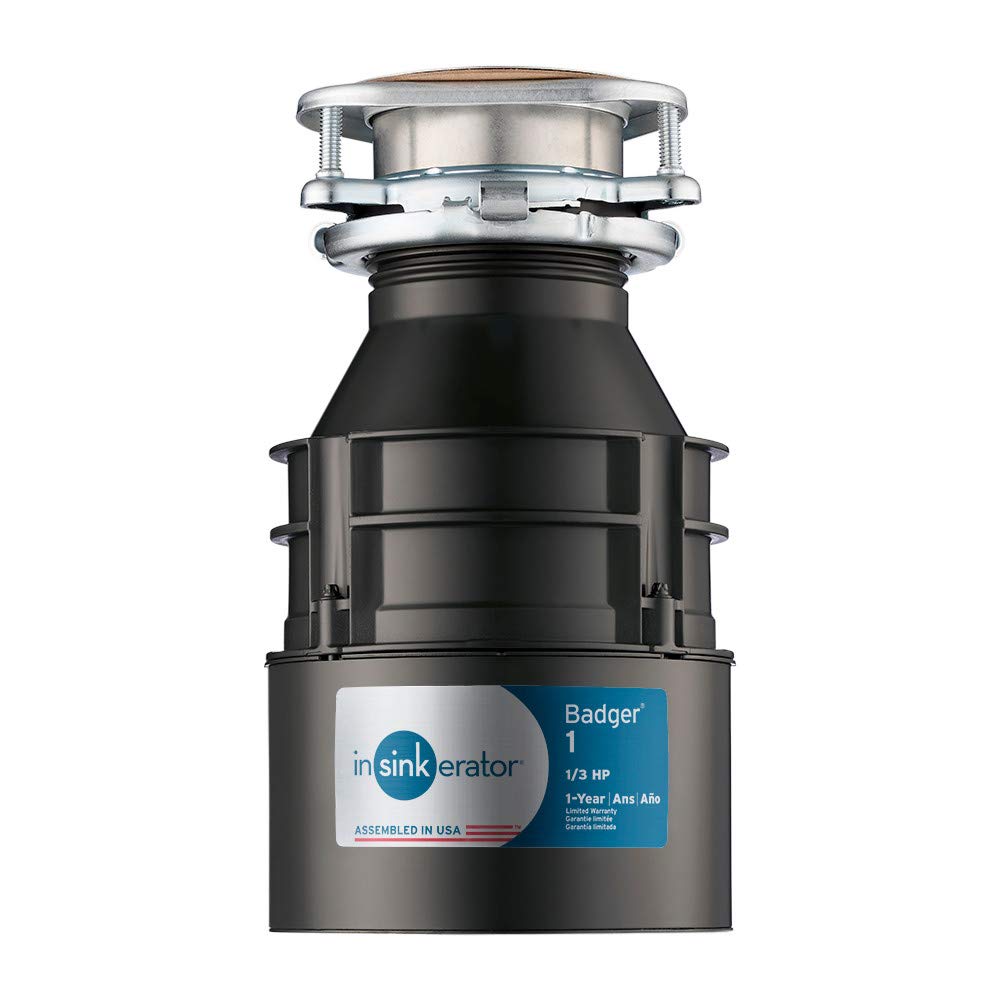 InSinkErator Garbage Disposal, Badger 1, Standard Series, 1/3 HP Continuous Feed, Black & Garbage Disposal with Power Cord, Badger 5, Standard Series, 1/2 HP Continuous Feed, Black