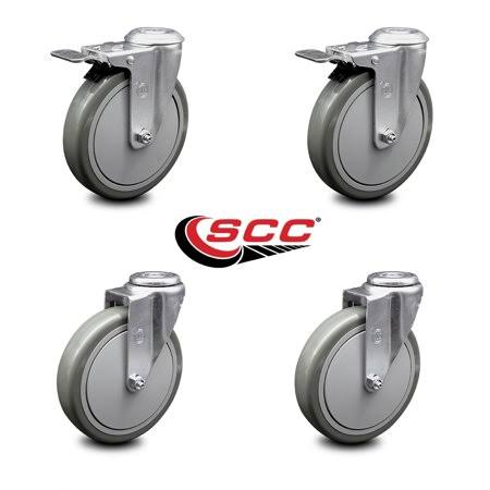 Service Caster 6 inch Gray Polyurethane Swivel Bolt Hole Caster Set with 2 Total Lock Brake