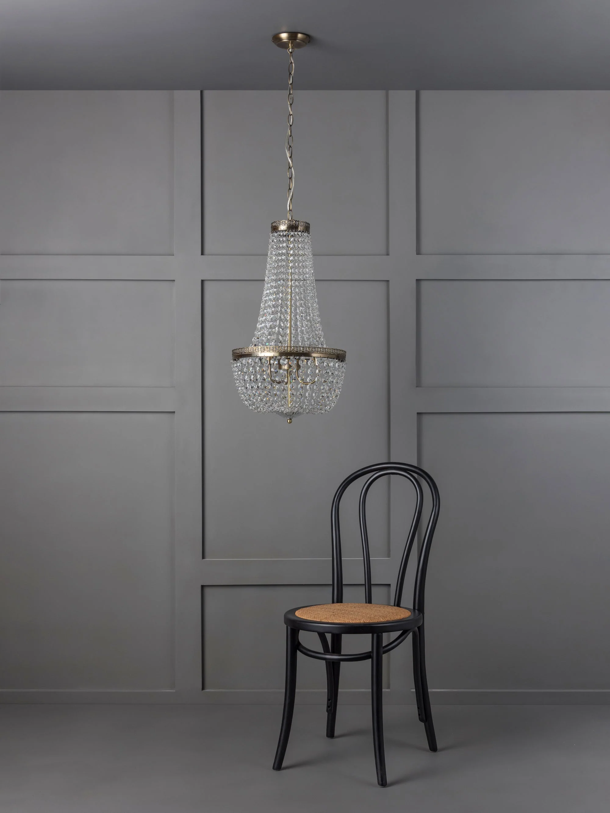 Pioni - 3 light antique brass crystal glass chandelier