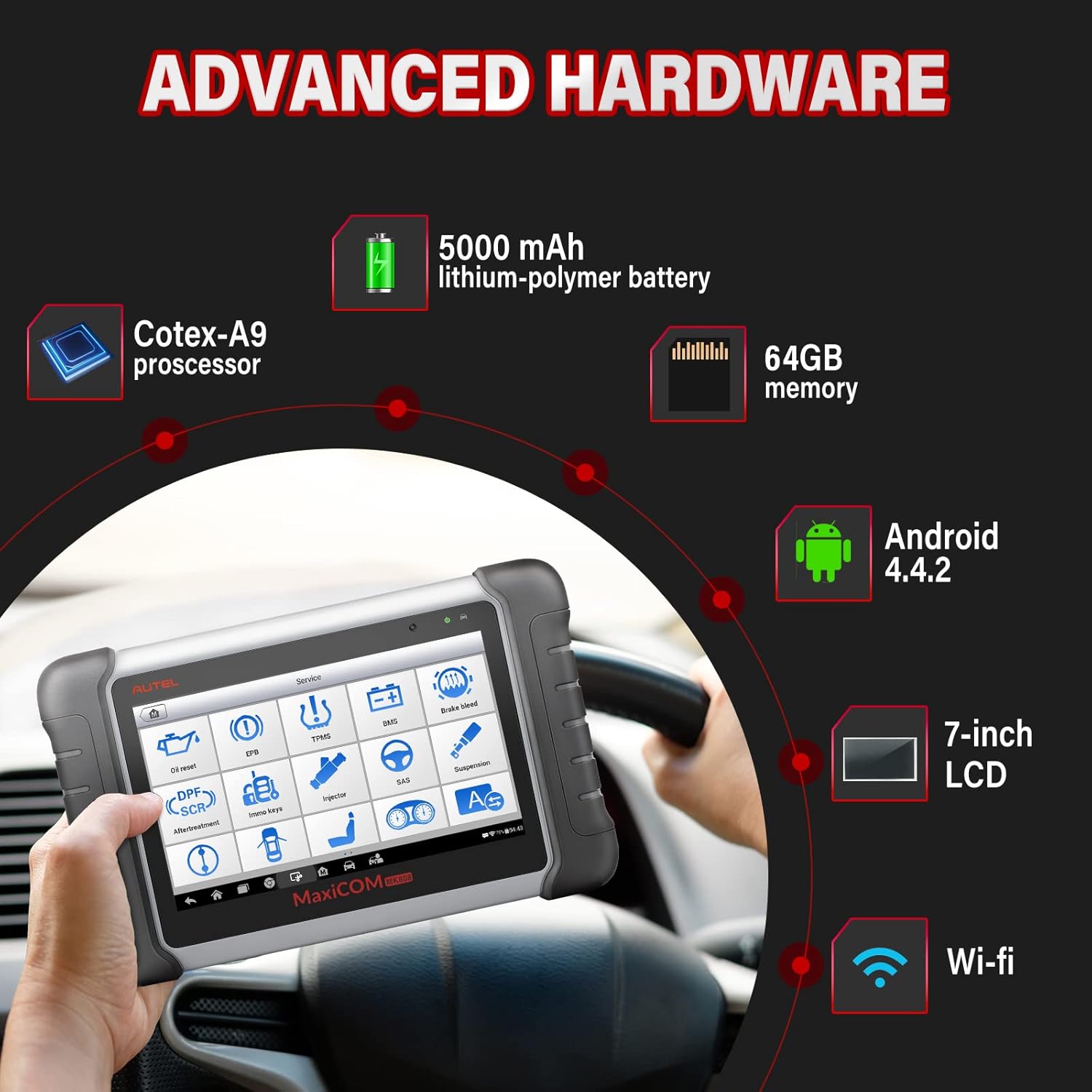Scanner MaxiCOM MK808, Autel 2022 Newest OBD2 Car Diagnostic Scanner, Equipped with 25+ Maintenance Functions, All System Diagnosis, IMMO/EPB/BMS/SAS/TPMS/AutoVIN/ABS Bleeding