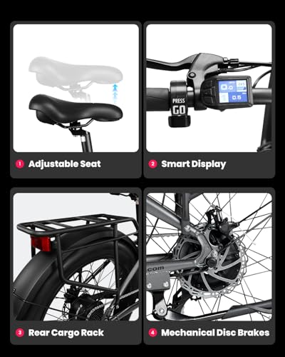 VEEFA Electric Bike 750W/Peak 1000W Motor 48V 13AH Removable Battery Electric Bicycle for Adults 26" x 4.0" Fat Tire Ebike 28MPH E Bike 7-Speed UL 2849 Certified