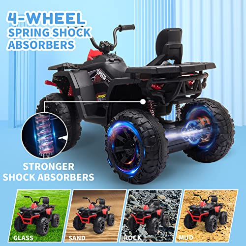 24V 2 Seater Ride on Toys, Kids Quad ATV w/400W Motors, Battery Powered Electric Vehicle w/Spacious Seater, LED Light Bluetooth, MP3, Spring Suspension, 4 Wheeler for Boy Girl, Orange