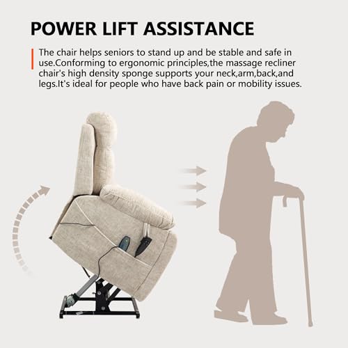 Power Lift Chair Lay Flat Recliner Infinite Position Electric Dual Motor Stand Up Lift Chair with Massage and Heat for Adults,Heavy Duty Recliners with 2 Remote Controls and Two Cup Holders