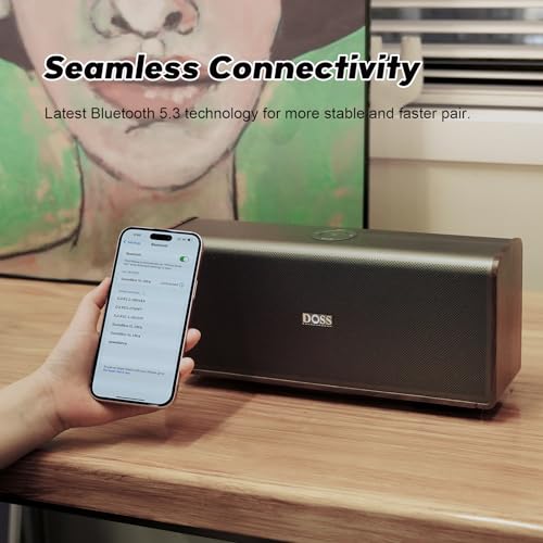 DOSS SoundBox Ultra Bluetooth Speaker with 2.1 Sound Channel Audio, 80W Superior Sound with Deep Bass, Two DSP Technologies, 18H Playtime, Bluetooth 5.3, Wireless Speaker for Home, Office,Bedroom-Gold