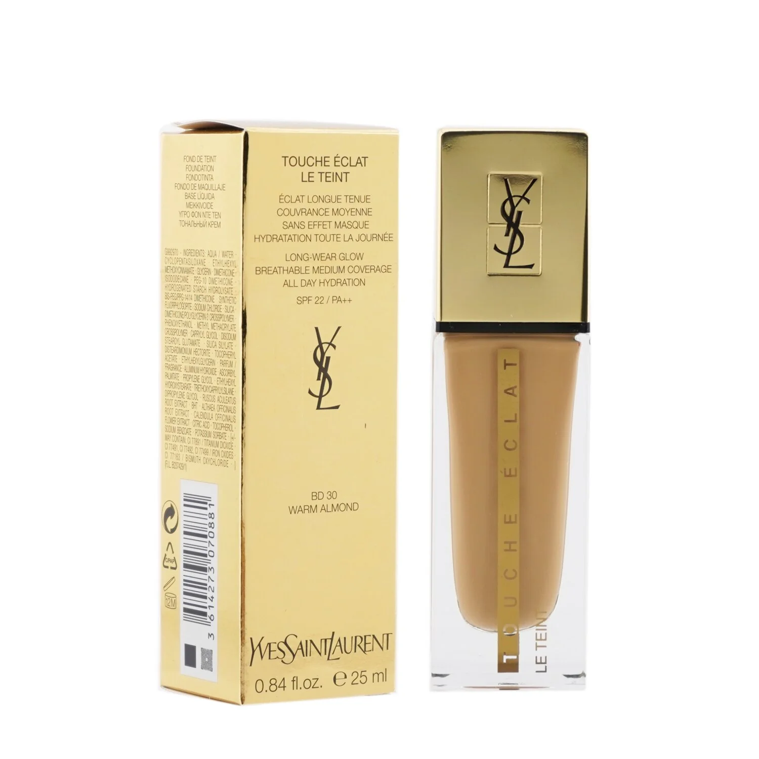 Yves Saint Laurent Touche Eclat Le Teint Long Wear Glow Foundation SPF22 - # B50 Honey  25ml/0.84oz
