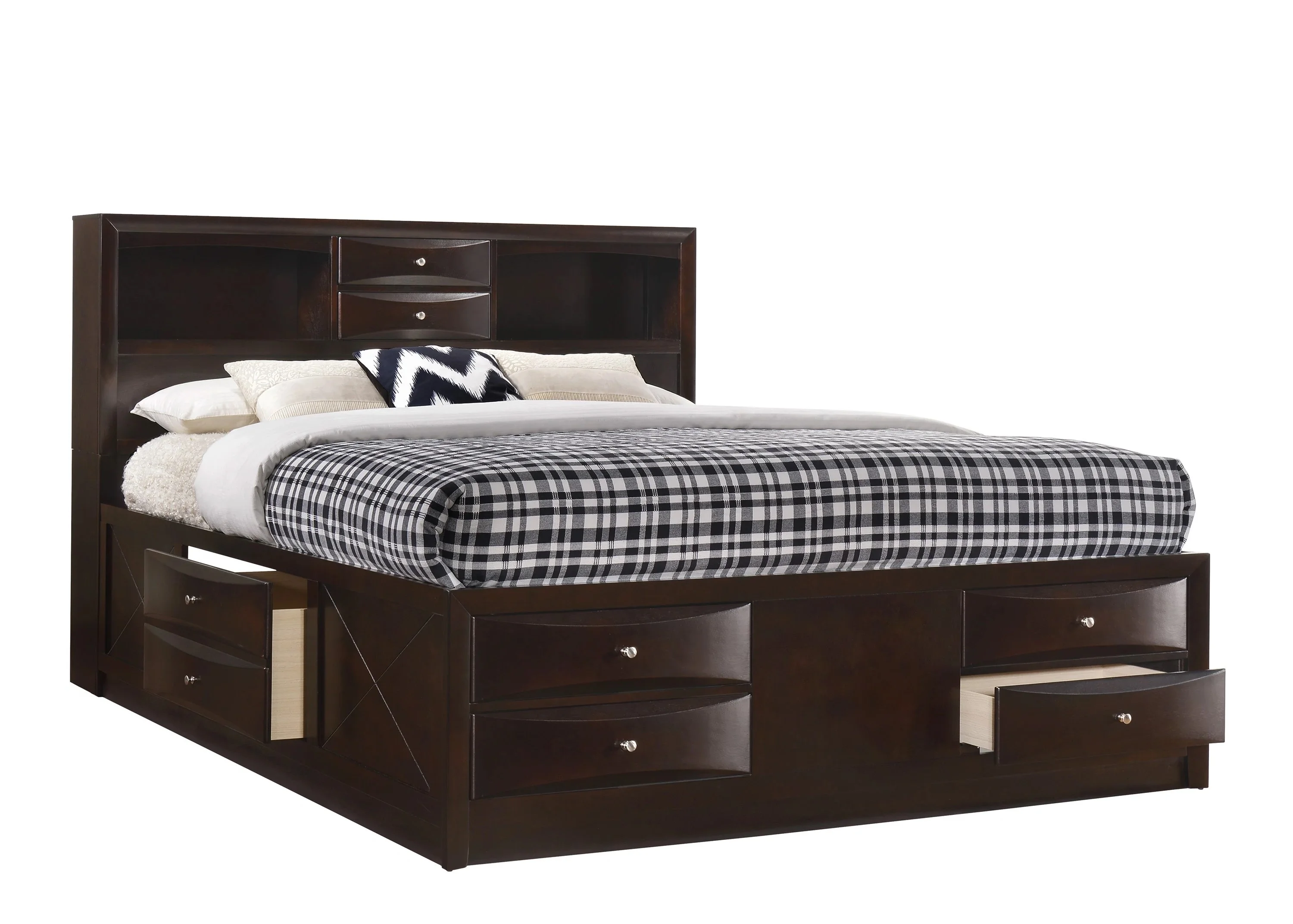 Contemporary King Size 4pc Captains Bed Set Storage Drawers Cherry Finish Wooden Bedroom