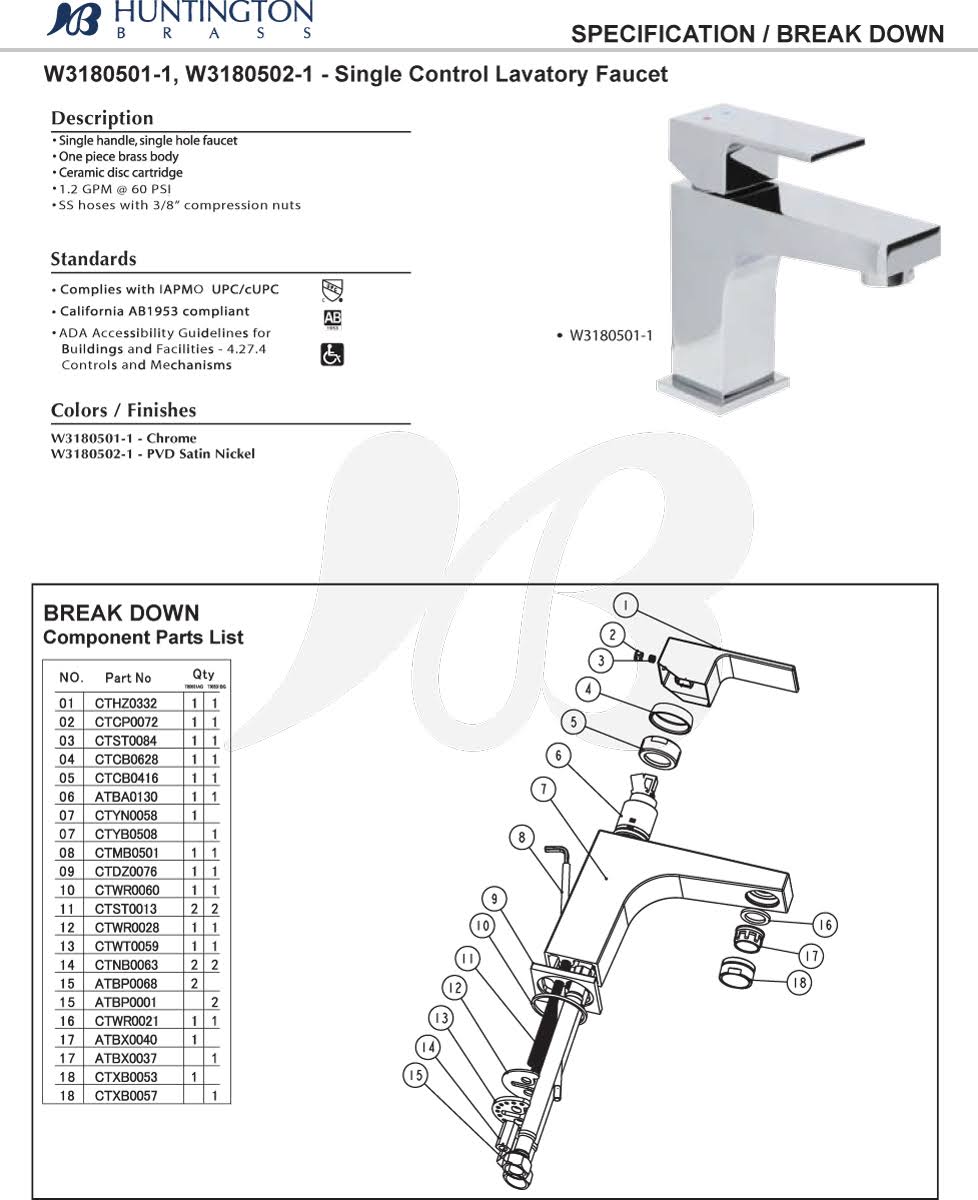 Huntington Brass - Single Hole Lavatory Faucet - W3180501-1