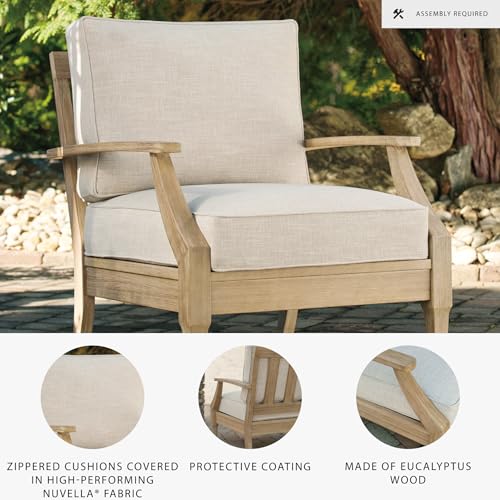 Signature Design by Ashley Carter Hall Outdoor Eucalyptus Patio Sofa with Cushion, Beige