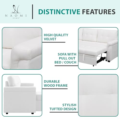 Naomi Home Jenny Sectional Sofa Sleeper with Storage Chaise, Tufted Pull Out Couch with Storage, L-Shaped Reversible Sleeper Sofa with Storage, Black,Air Leather