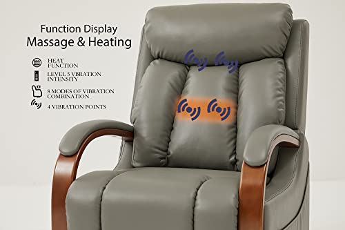 Irene House 9185 Petite Lift Chair Recliner for Elderly with Heat and Massage Dual Motor Power Sofa with Wooden Armrests and 2 Side Pockets(Faux Leather Beige)