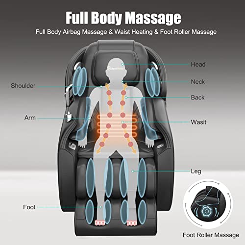 Real Relax Massage Chair Favor-06, Full Body Zero Gravity SL-Track Shiatsu Massage Recliner Chair with APP Control, Brown