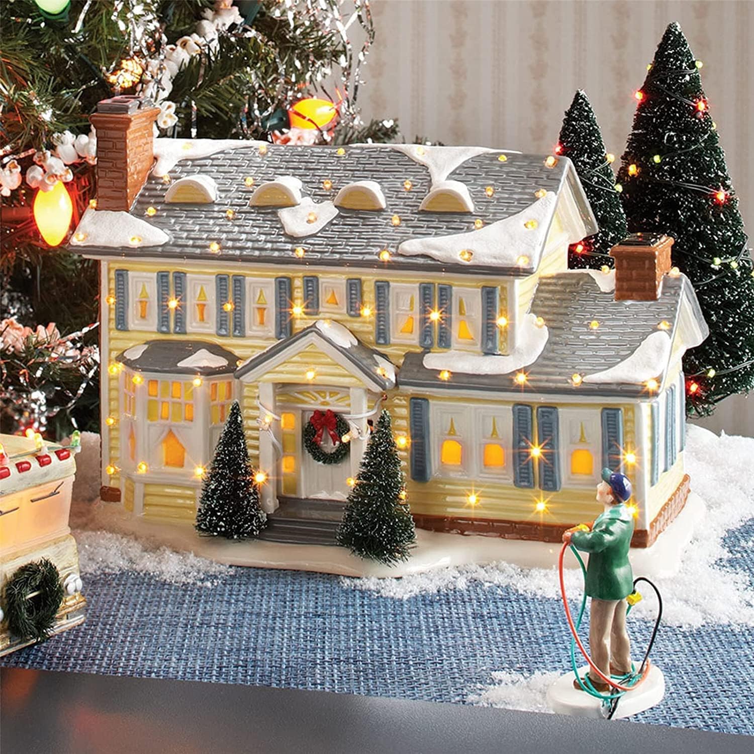 Christmas Holiday House Village Snow Village Christmas Vacation Lighted Building The Griswold Holiday Garage Lit Building Xmas Village Houses Gifts Decorations (A)