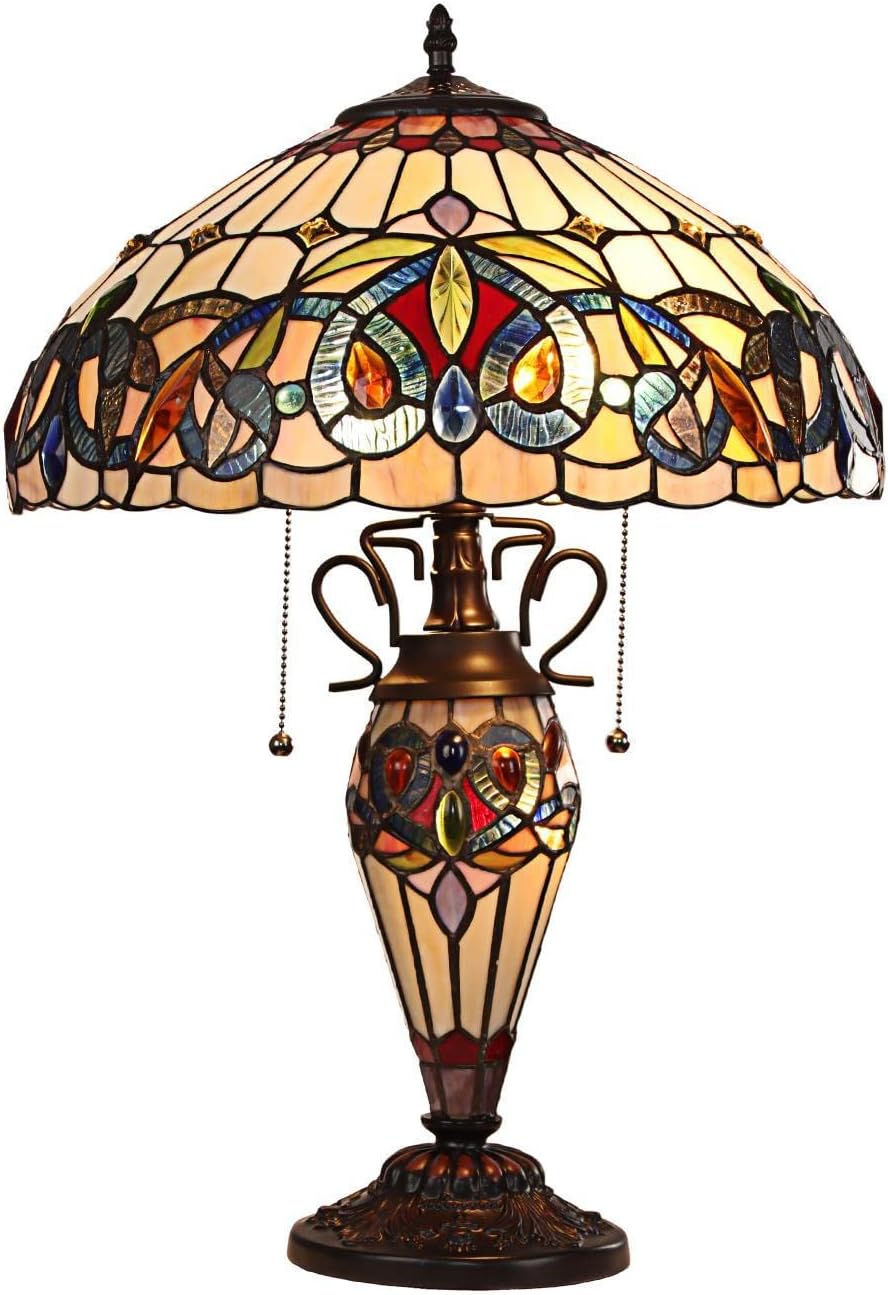 Chloe Lighting Serenity Victorian Tiffany-Style Dark Bronze 3 Light Double Lit Table Lamp 16" Wide