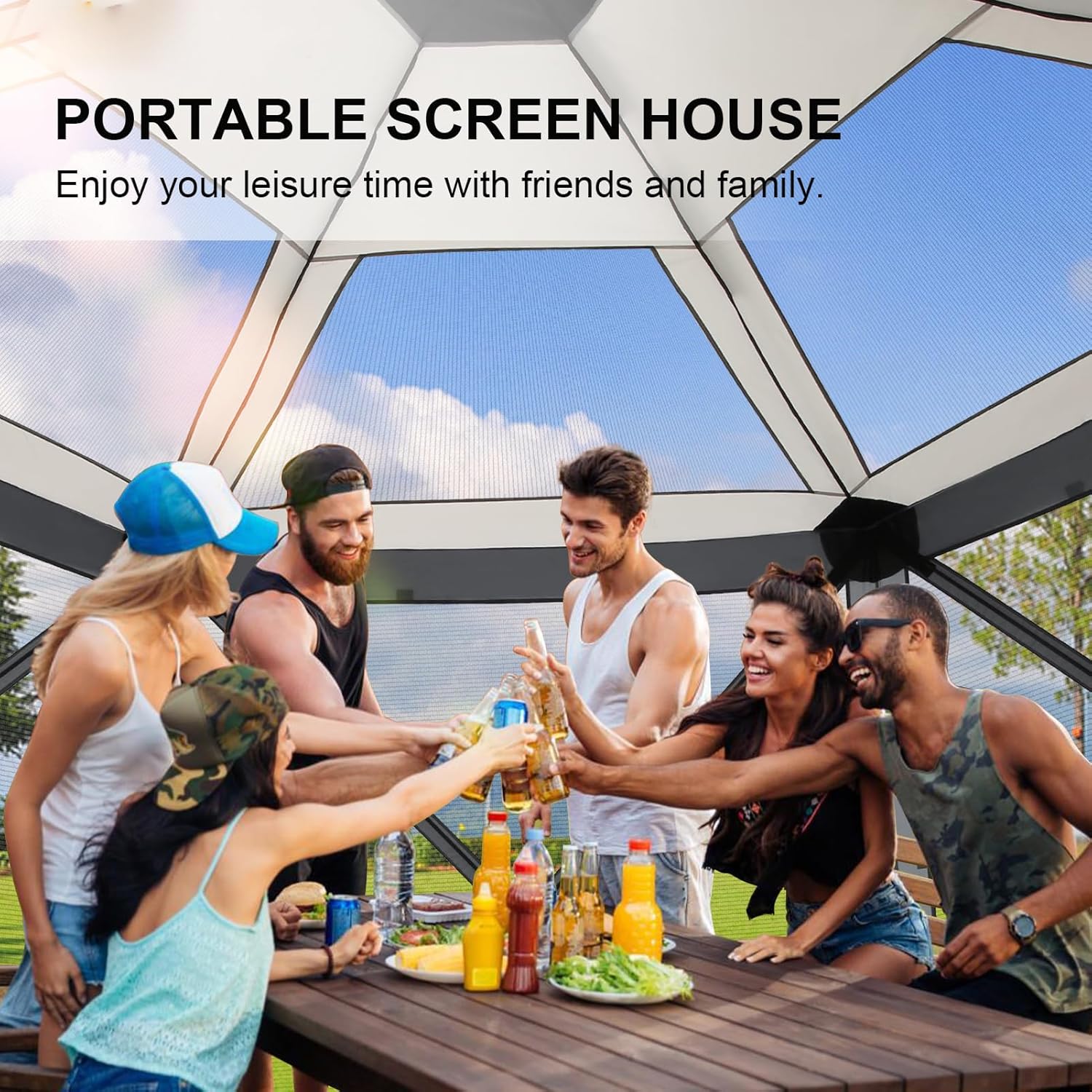 COBIZI Pop up Gazebo Screen Tent Screen House for Camping, 12x12ft Screen Room with Removable Roof, Outdoor Screened gazebo with Sidewalls, Portable Hub Tent with Carrying Bag and Ground Stakes, Grey