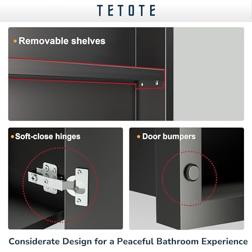 TETOTE 40x30 Inch Medicine Cabinet Silver Framed Bathroom with Mirror Aluminum Framed Surface or Recessed Wall-Mounted Medicine Cabinets Beveled Mirror with Storage 2 Door Modern Farmhouse