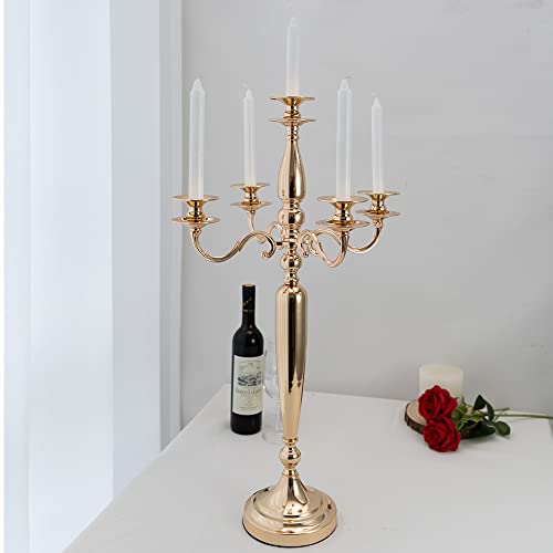 Vincidern 4Pcs 5 Arm Candelabra, Gold Taper Candle Holder for Wedding Table Centerpieces, Christmas Valentine's Day Decorative Metal Candlestick Holder (28 Inch Tall)
