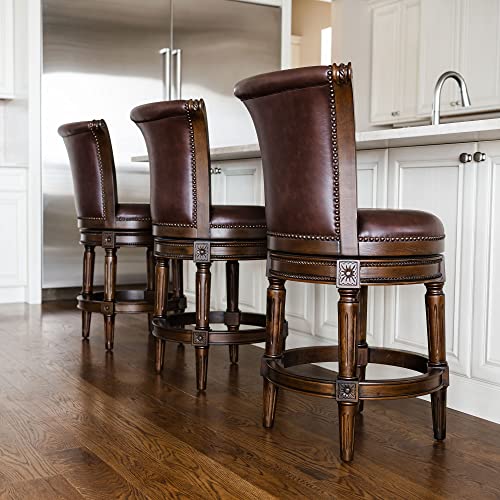 Maven Lane Pullman 26 Inch Tall Counter Height Upholstered Barstool with Back in White Oak Finish with Natural Color Fabric Cushion Seat, Set of 2